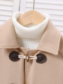 Tween Girls Autumn Winter Collegiate Style Knitted Coat, Long Knitted Trench With Horn Buttons For Girls