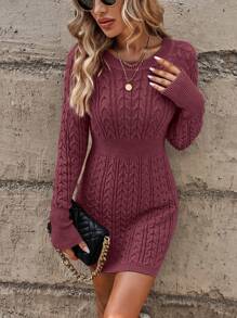 EMERY ROSE Solid Color Slim Fit Knitted Sweater Dress, Spring And Autumn Fall Winter Cloth For Women
