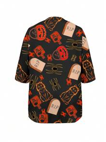 SHEIN LUNE 万圣节别致优雅开衫长袖秋装大码夹克长款可爱猫咪南瓜蜘蛛图案 - 彩色 - 查看 2