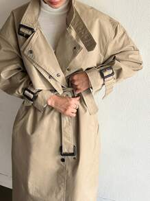 Dazy-Less Women's Casual Business Patchwork Trench Coat - Khaki - View 4
