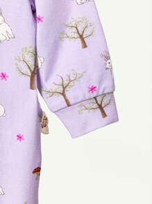 Cozy Pixies 2pcs Newborn Baby Boy Tree, Rabbit & Mushroom Pattern Knit Soft Crew Neck Long Sleeve Romper With Footies Pajama Set - Mauve Purple - View 4