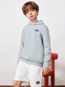 SHEIN Tween Boy 细节加厚双层保暖连帽运动衫，休闲日常穿着，秋冬