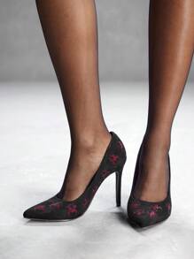 CUCCOO SZL 黑色、红色水钻镶嵌蜘蛛图案、尖头、高跟、一脚蹬时尚女式万圣节女巫正装鞋 - 黑色 - 查看 11