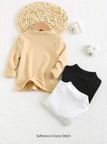 Cozy Pixies 3pcs Set Baby Boy Solid Color Knitted Soft Stand Collar Long Sleeve Pullover Tops - White - View 6