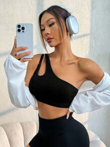 Gameset SHEIN Sport Seamless Solid Color Hollow Out One Shoulder Sports Bra