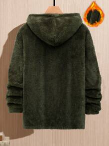 Manfinity Homme Loose Men's Letter Embroidered Drawstring Hooded Sweatshirt With Drop Shoulder - Dark Green - View 2