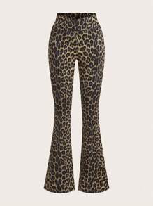 Muchica Bộ 2 quần ống loe bó sát in họa tiết da báo màu đen thời trang thu đông cho nữ - Nhiều màu - Xem 4