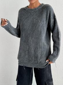 EURMUSE Jersey de invierno de estilo casual, de ajuste regular y efecto lavado, 100% algodón, para mujer - Gris Oscuro - Ver 3