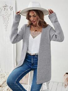 Chiquease Cárdigan largo casual de manga larga con apertura frontal de unicolor para mujer, otoño/invierno
