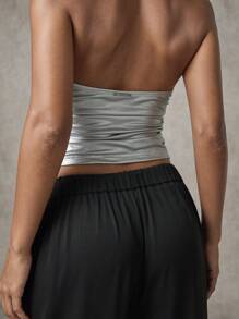 SHEIN BAE 女士性感金属露背吊带上衣，夏季 - 銀色 - 查看 5