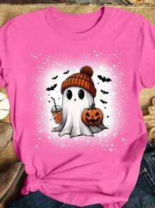 SHEIN EZwear Women Halloween Themed Printed Round Neck Short Sleeve T-Shirt