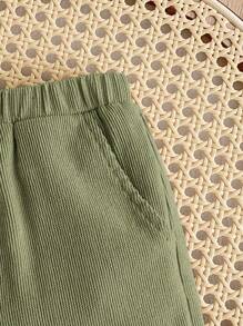 Cozy Pixies Baby Girl Casual Olive Green Elastic Waist Ruffle Hem Solid Color Pants - Army Green - View 4