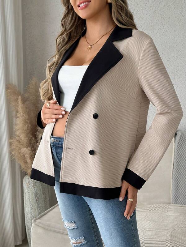 SHEIN Maternity Contrast Panel Front Button Casual Long Sleeve Jacket