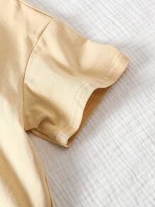 SHEIN Bộ 2 áo thun cổ tròn in chữ đơn giản thoải mái cho bé gái - màu nâu - Xem 5