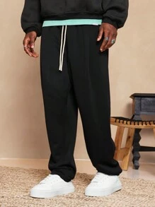 SUMWON Pantalones de chándal rectos con pliegues de ajuste relajado, ropa de estar en casa informal, pantalones deportivos para entrenamiento, , ejercicio y gimnasio - Negro - Ver 1