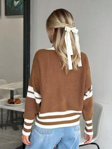 EURMUSE Woman Striped Cardigan Fall Winter Regular Fit Casual Style - Camel - View 2