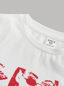 SHEIN Blusa casual de cuello redondo de manga corta tejida para niña joven