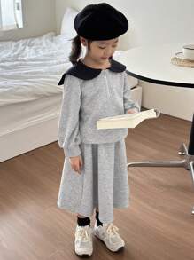 DAZY 2pcs Young Girl Knitted Set, Fall - Grey - View 4