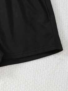 SHEIN Teen Girl 2pcs Casual Letter Print Sweatshirt And Shorts Set