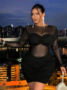 SHEIN SXY Vestido sexy ajustado y transparente de talla grande de malla