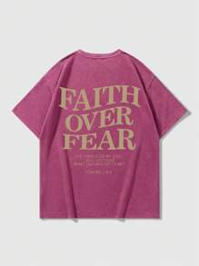 Manfinity EMRG 男士休闲标语印花 T 恤，夏季 - 玫紅色 - 查看 2