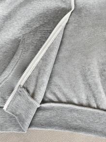 SHEIN EZwear Women's Thermal Lined Gray Hooded Zip-Up Sweatshirt For Autumn/Winter
