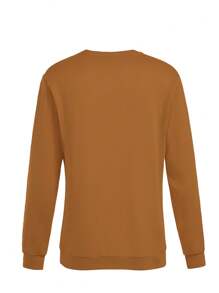 SHEIN LUNE 大码女式南瓜和字母印花圆领运动衫、感恩节上衣、秋季服装 - 摩卡棕 - 查看 2