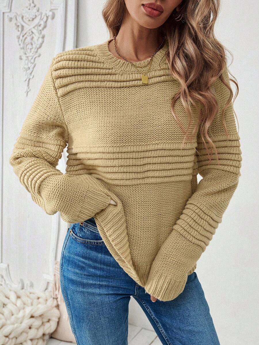 Chiquease Casual Solid Color Long Sleeve Sweater, Autumn, Knit Pullover Fall Winter - Mustard Yellow - View 1