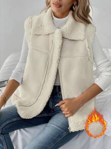 SHEIN LUNE Áo khoác nữ cổ bẻ màu be có khóa kéo cho mùa thu/đông - Màu be - Xem 7