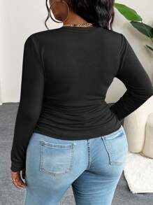 Slaydiva Áo len dệt kim gân cổ chữ V tay raglan cỡ lớn cho mùa xuân/thu, màu hồng - màu đen - Xem 2