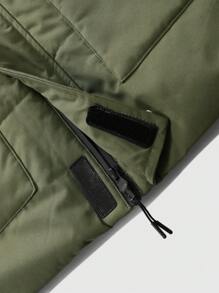 Manfinity Hypemode Men's Winter Letter Print Stand Collar Cargo Pocket Padded Vest - Army Green - View 4