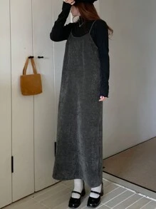 DAZY 1pc Women's Solid Color Spaghetti Strap Dress, Summer Fall,Winter - Grey - View 6