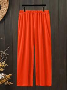 Große Größen 2-teiliges Set aus asymmetrisch geschnittenem Kurzarmoberteil in Unifarbe und Hose mit Gummibund, Freizeitset