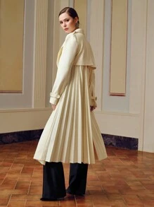 ZEYLAH LAPEL COLLAR DOUBLE BREASTED PLACKET BUCKLE BELTED TRENCH COAT - White - View 2