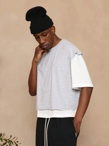 SUMWON Boxy Fit Crop Raw Edge Essential Tank - Light Grey - View 3