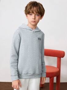 SHEIN Tween Boy 细节加厚双层保暖连帽运动衫，休闲日常穿着，秋冬