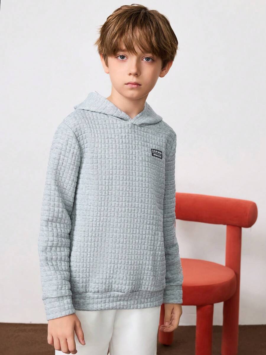 SHEIN Tween Boy 细节加厚双层保暖连帽运动衫，休闲日常穿着，秋冬