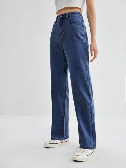 Front Button Multiple Pockets Denim Jeans, Casual Everyday Wear