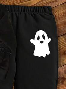 SHEIN Disfraces de Halloween: fantasmas con sábanas lindos, calabazas, murciélagos, arañas; Conjunto de 2 piezas de sudadera con capucha y pantalones holgados y gruesos para niños pequeños, adecuado para otoño e invierno