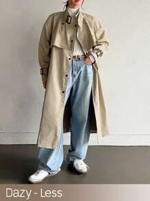 Dazy-Less Women's Casual Business Patchwork Trench Coat - Khaki - View 3