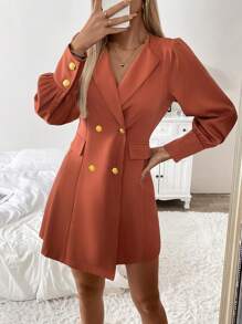 Calvaya Vestido elegante de manga larga de doble botonadura de unicolor