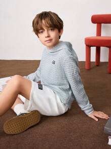 SHEIN Tween Boy 细节加厚双层保暖连帽运动衫，休闲日常穿着，秋冬