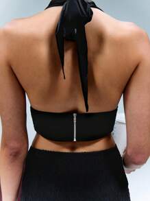 TypaGal Sexy Satin Backless Halter Neck Top