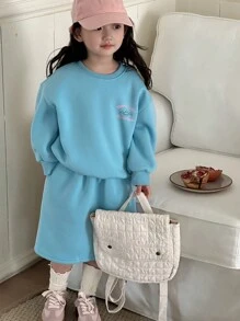 Dazy Kids 女童针织抓绒卫衣+半裙套装（2件套），秋冬季