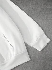 Manfinity Hypemode 男士秋冬季字母图案连帽保暖内衬运动衫 - 白色 - 查看 4