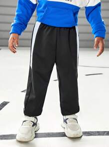 SHEIN Young Boy Patchwork Casual Sports Trousers, Moisture-Wicking, Letter Print, Contrast Color, For School, Street, Running, Basketball - Multicolor - View 4