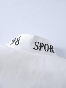 PAVTROS Manfinity Streetrush Men's Long Sleeve Casual Slogan Printed Stand Collar Rave Jacket, Spring Autumn, For Fall - White - View 6