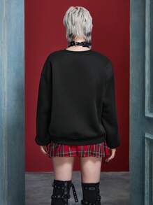 ANNABELLE x SHEIN 字母与图形休闲黑色运动衫 - 黑色 - 查看 2