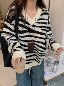 DAZY Áo len cổ chữ V tay dài in họa tiết động vật nhiều màu cho nữ, Quần áo mùa thu cho nữ - Nhiều màu - Xem 8