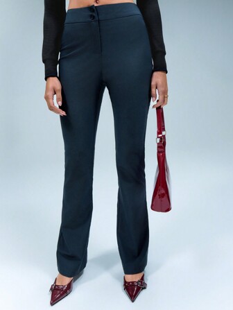 TypaGal Solid Colour Thick Waistband Flared Pants